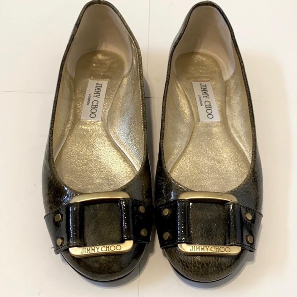Jimmy Choo Black and Gold Ballet Flats 37 1/2